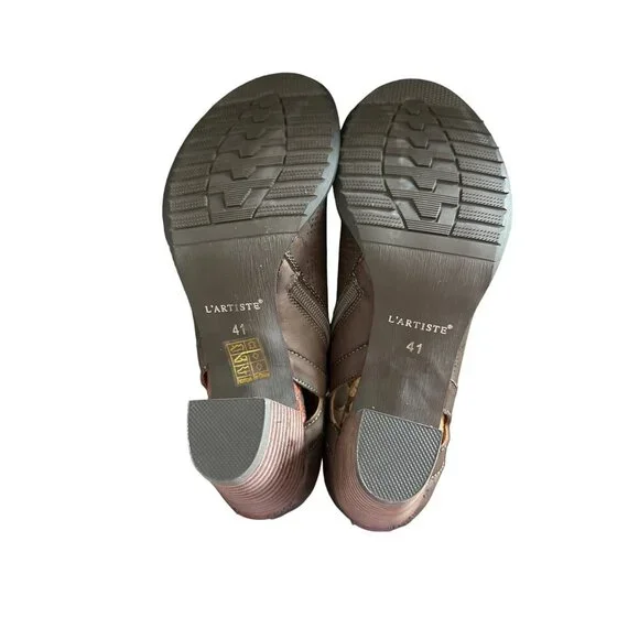 L'ARTISTE KACIE BROWN LEATHER STUDDED PUMP BLOCK HEEL & ZIPPER SIZE 41/10.5 - Picture 8 of 10